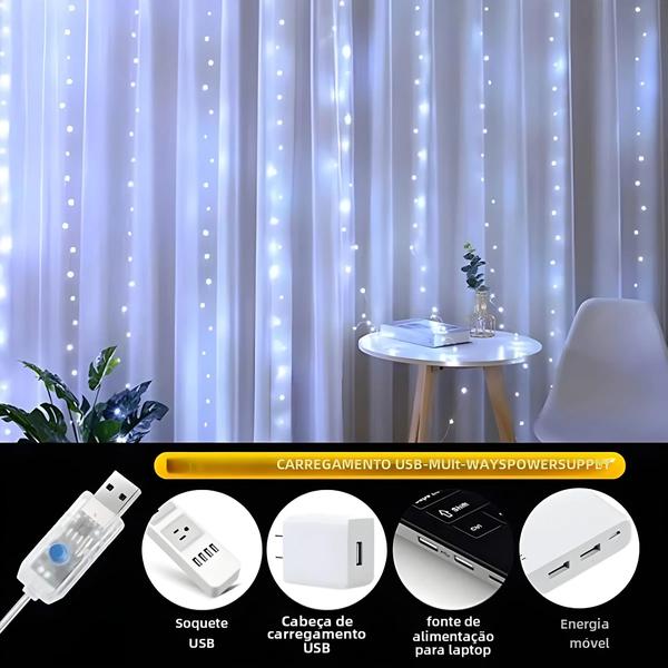 Imagem de Cortina De Luzes Led Com Controle Remoto Usb, 8 Modos, Guirlanda De Natal, Luz De Fadas Para Quarto,