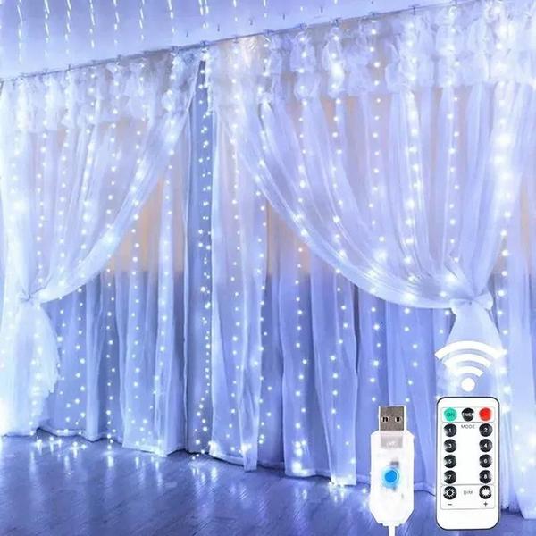 Imagem de Cortina de Luzes LED com Controle Remoto USB - 8 Modos - Ideal para Natal e Quarto