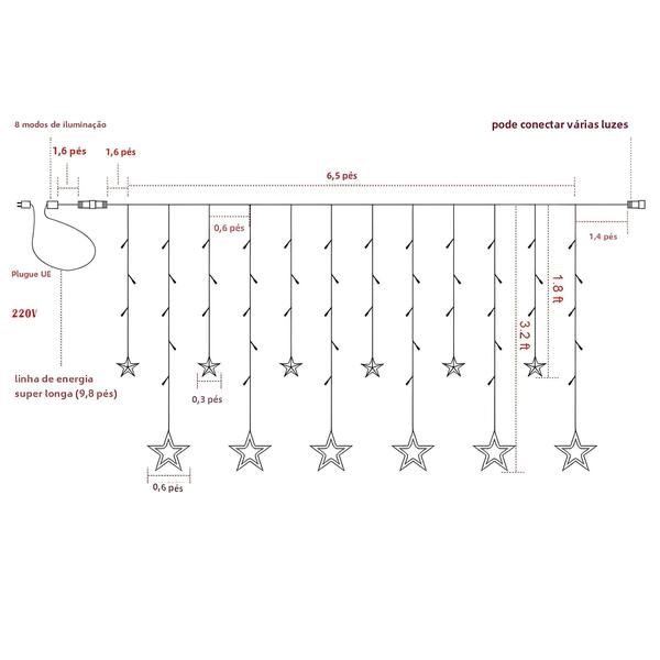 Imagem de Cortina de Luzes LED de 4,5m com 138 LEDs - Decoração de Natal, Casa, Quarto e Festa