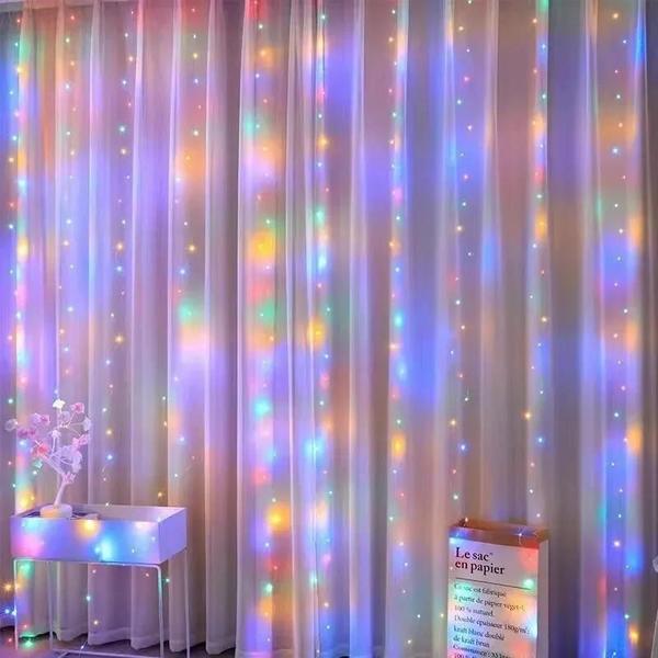 Imagem de Cortina de Luzes LED USB - 3x3m, 3x2m e 3x1m - Ideal para Quarto, Natal, Casamento e Decoração de Casa