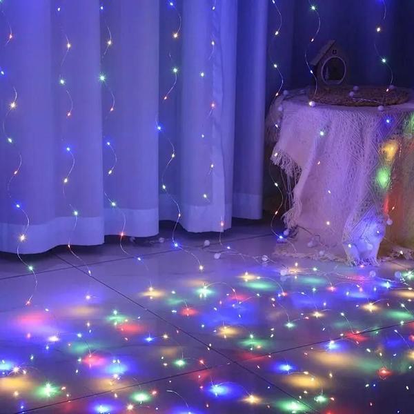 Imagem de Cortina de Luzes LED USB - 3x3m, 3x2m e 3x1m - Ideal para Quarto, Natal, Casamento e Decoração de Casa