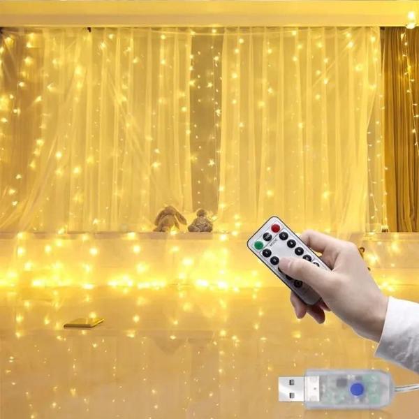 Imagem de Cortina de Luzes LED USB - 3x3m, 3x2m e 3x1m - Ideal para Quarto, Natal, Casamento e Decoração de Casa