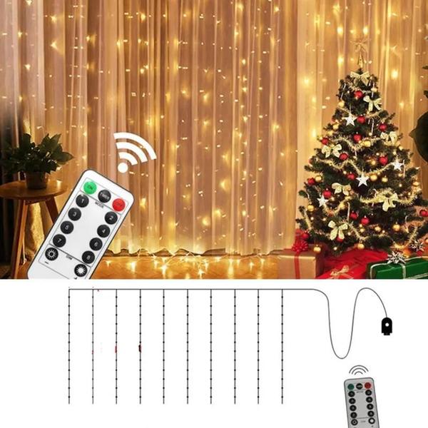 Imagem de Cortina de Luzes LED USB 6x3m/3x3m - Controle Remoto - Decoração de Natal