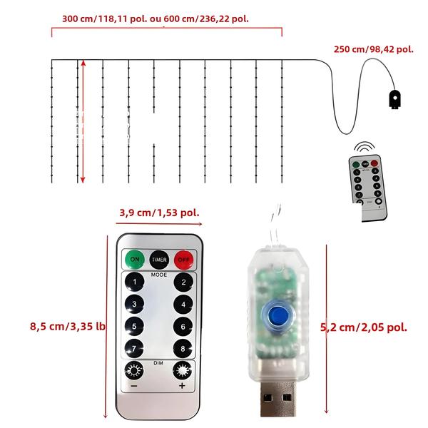 Imagem de Cortina de Luzes LED USB 6x3m/3x3m - Controle Remoto - Decoração de Natal