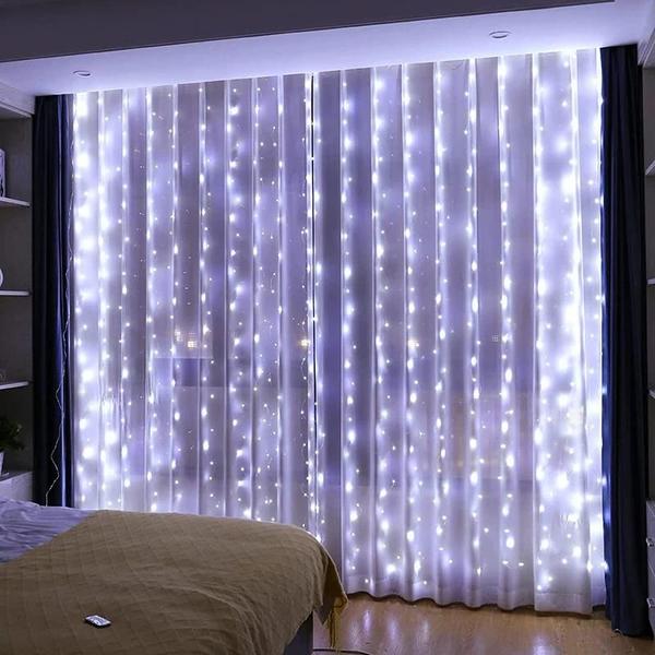 Imagem de Cortina de Luzes LED USB 6x3m/3x3m - Controle Remoto - Decoração de Natal