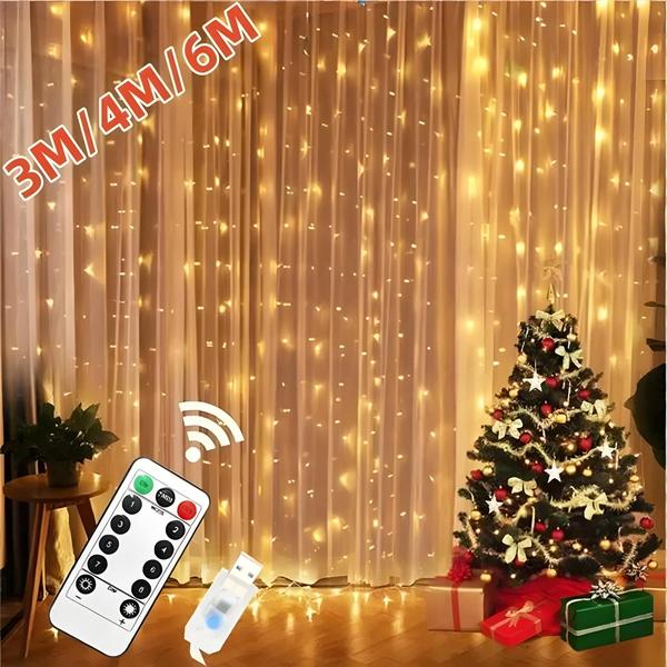 Imagem de Cortina de Luzes LED USB 6x3m/3x3m - Controle Remoto e Decoração de Natal