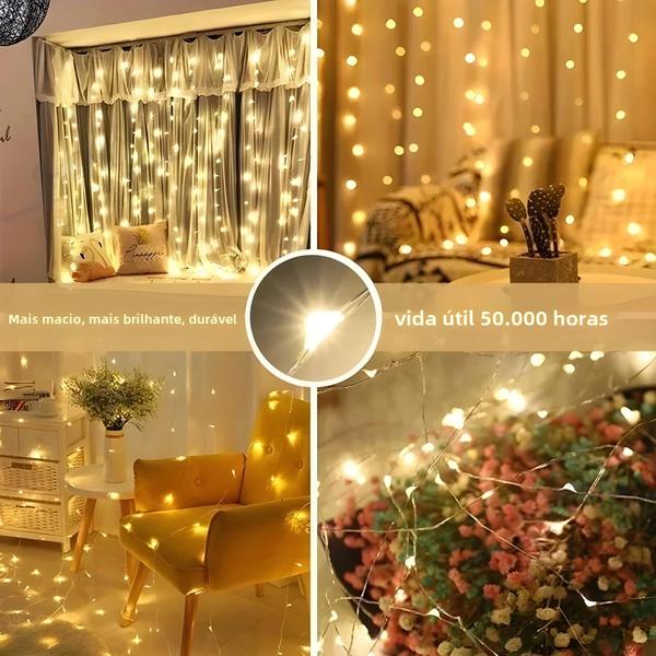 Imagem de Cortina de Luzes LED USB 6x3m/3x3m - Controle Remoto e Decoração de Natal