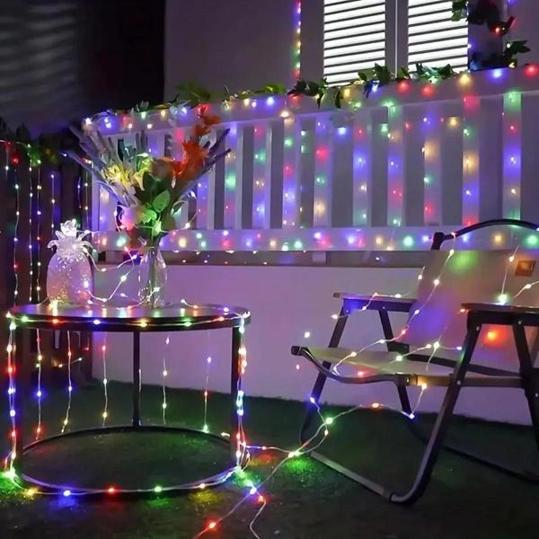 Imagem de Cortina de Luzes Solares LED - Impermeável para Jardim, Festa e Decoração - 300 LEDs e 8 Modos