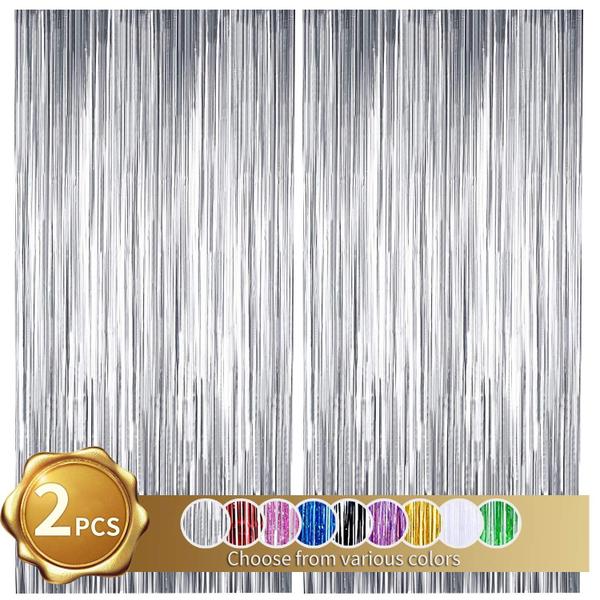 Imagem de Cortina de ouropel BEISHIDA Silver para decoração de festa 1x2m