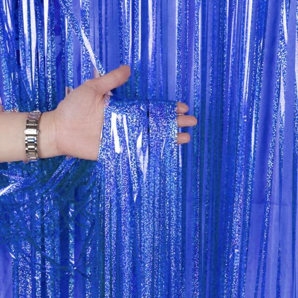 Cortina Fitas Metalizadas Azul Escuro Holográfica - 1x2m - Extra Festas Imagem de Cortina Fitas Metalizadas Azul Escuro Holográfica - 1x2m