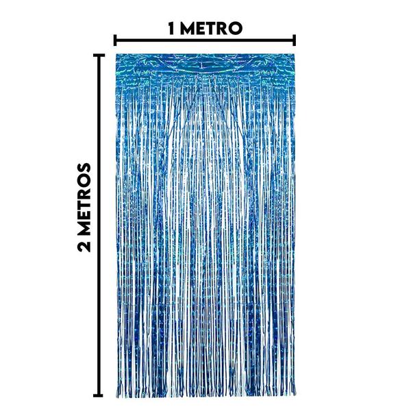 Cortina Fitas Metalizadas Azul Escuro Holográfica - 1x2m - Extra Festas Imagem de Cortina Fitas Metalizadas Azul Escuro Holográfica - 1x2m