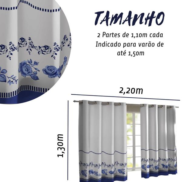 Imagem de Cortina Para Janela de Cozinha 2,20x1,30 Floral Azul Mimo