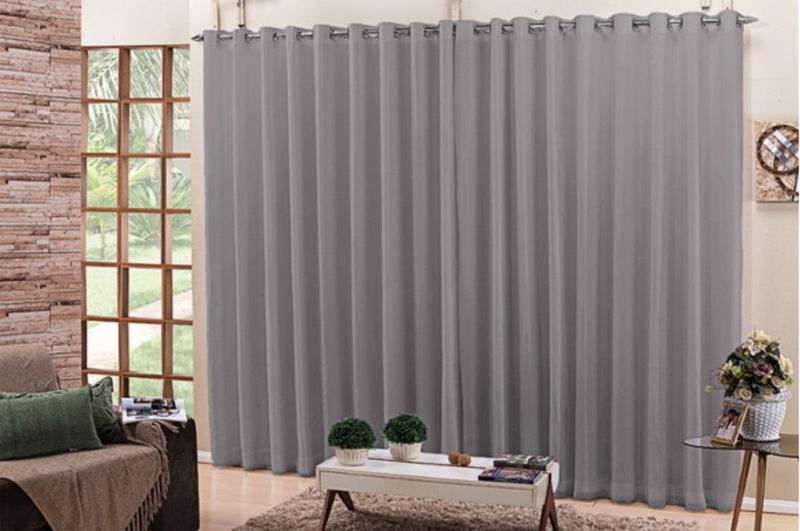 Imagem de cortina para sala quarto voal liso cinza 4,00x2,50