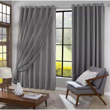 Imagem de cortina quarto sala voal liso com forro cinza 4,00x2,80