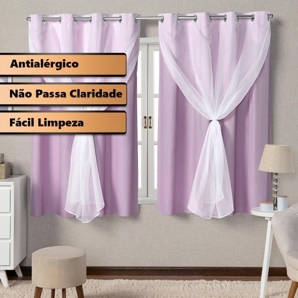 Imagem de Cortina Quarto Xale Voil Lilás Blecaute PVC 2,80x1,60