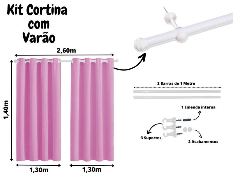 Imagem de Cortina Sala Com Varao Incluso 19mm Kit Completo