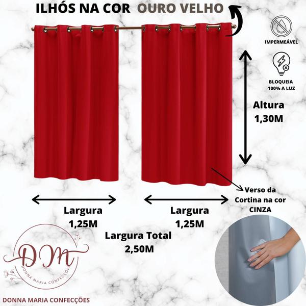 Imagem de Cortina Sala Quarto Cozinha 100% Blackout 2,50M x 1,30M Liso PVC