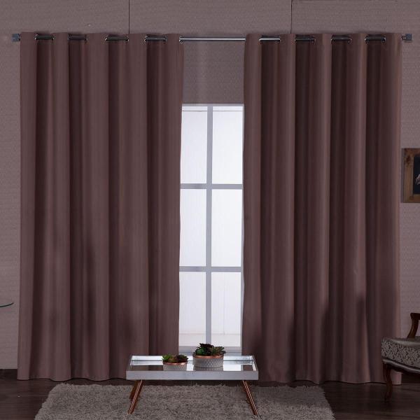 Imagem de cortina sala quarto em tecido semi blackout marron 4,00x2,70