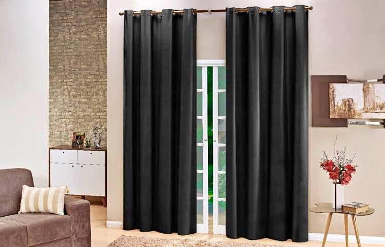 Imagem de cortina sala quarto em tecido semi blackout preto 4,00x2,70