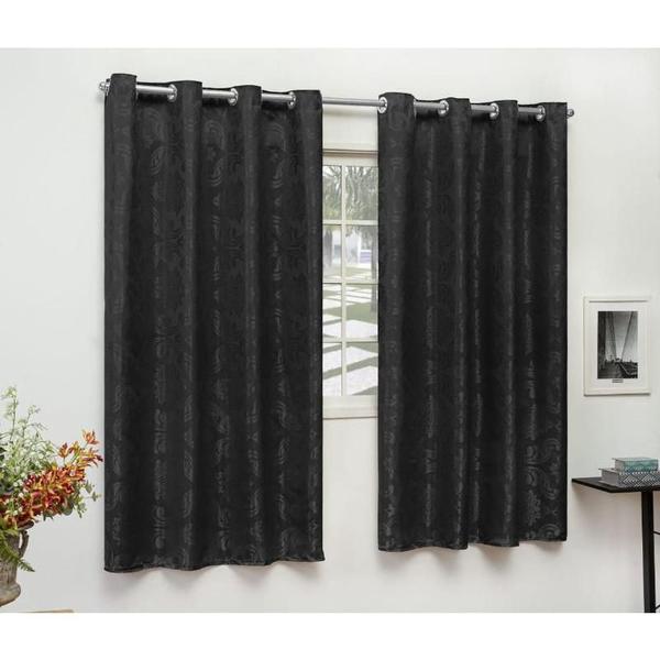 Imagem de Cortina Sala Quarto Semi Blackout Jacquard Preto 3,00X2,80