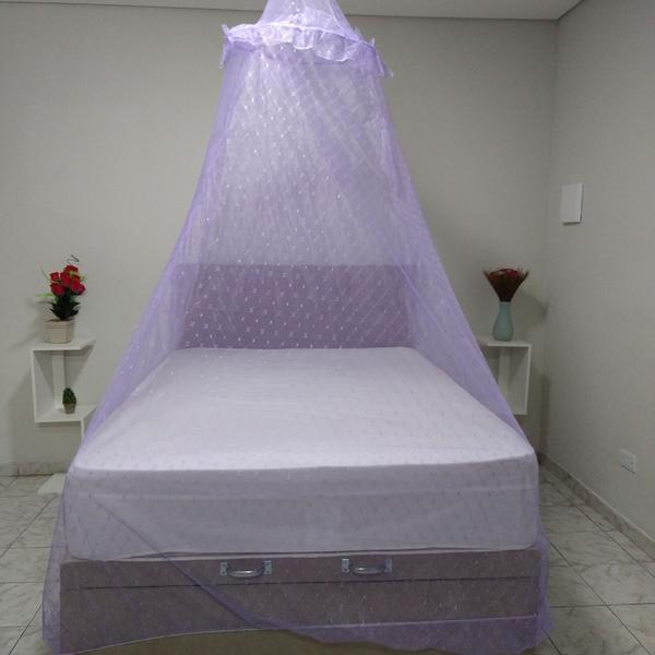 Imagem de Cortinado para cama casal de renda com furos pequenos ideal para sítio