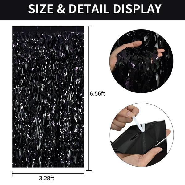 Imagem de Cortinas com franjas metálicas TONIFUL Wavy Metallic Tinsel Black x3 (