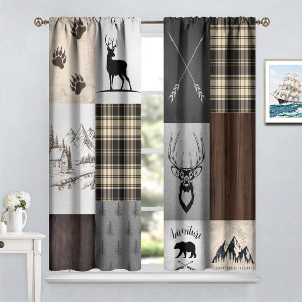 Imagem de Cortinas Cyness Rustic Carbin Deer Bear Elk Moose 214x214cm