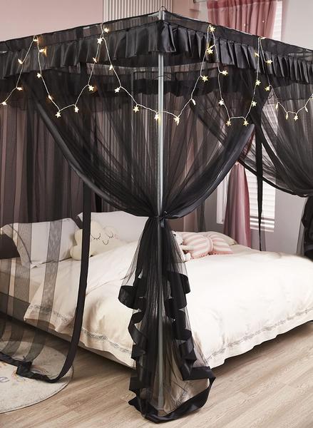 Imagem de Cortinas de cama com dossel Mengersi Black Queen Size 160x210x200cm