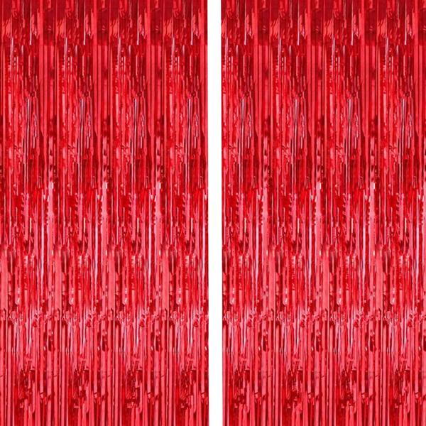 Imagem de Cortinas de franja i-Chony Shiny Red Metallic Tinsel 1 m x 2,5 m