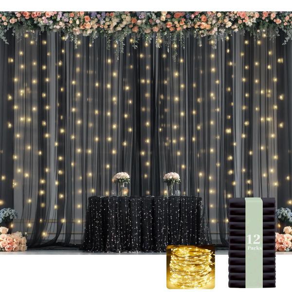 Imagem de Cortinas de fundo Suppromo Black Sheer com luzes 18 m x 2,4 m