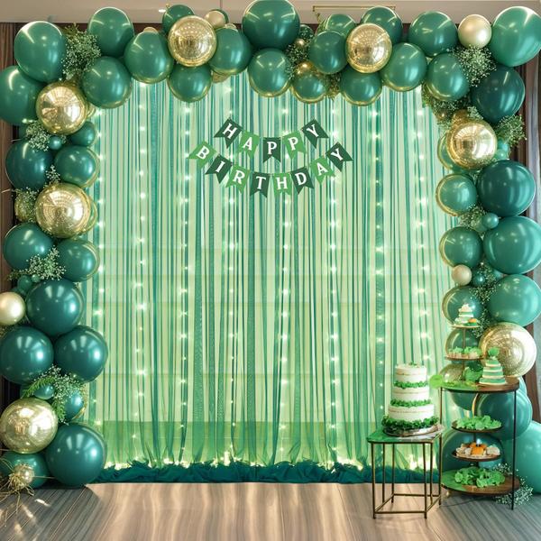 Imagem de Cortinas de fundo Suppromo Hunter Green Tulle 3x2,4m com luzes