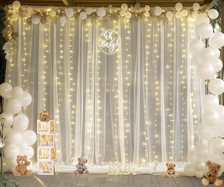 Imagem de Cortinas de fundo Suppromo Ivory Tulle com luzes 6x2,4m