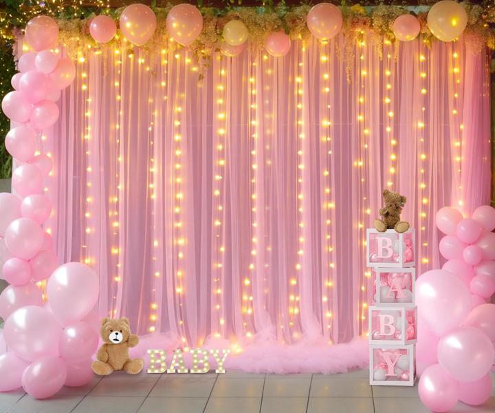 Imagem de Cortinas de fundo Suppromo Pink Tule com luzes 18m x 3m