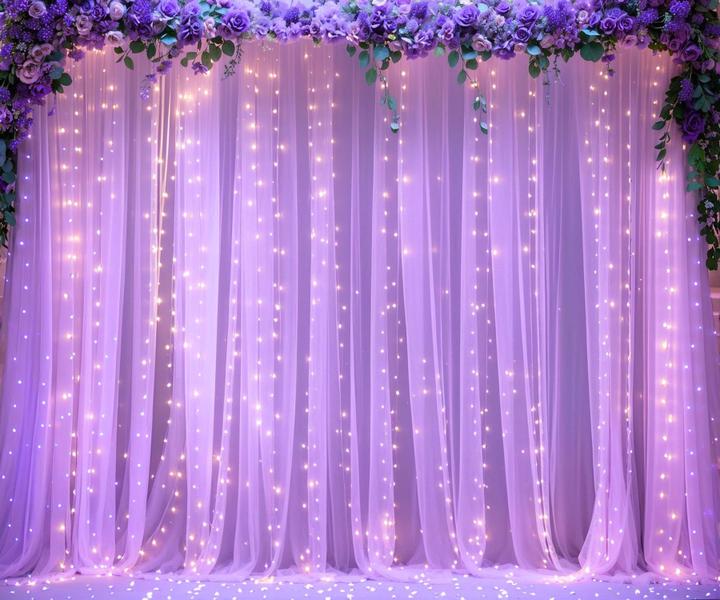 Imagem de Cortinas de fundo Suppromo Purple Sheer Tule 50x2,4m com luzes