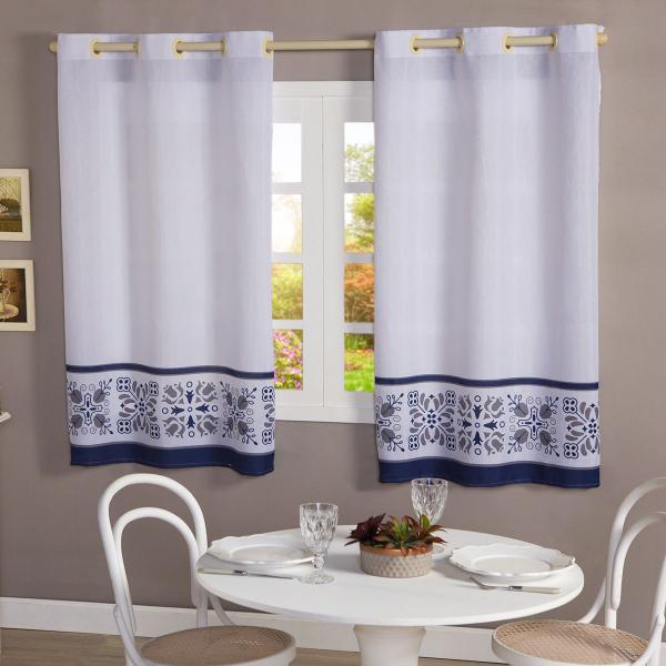 Imagem de Cortinha Cozinha Linhão Tecido Estampada 2,20x 1,40 Azul