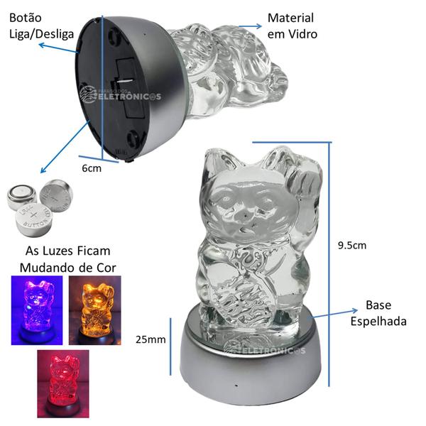 Imagem de Coruja Cristal Pedra Vidro 10cm Base Led Colorido 22101 22162 22105