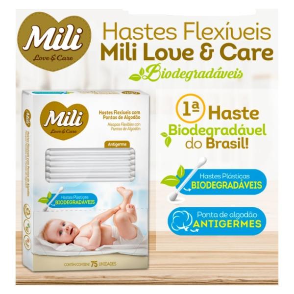 Cotonete Hastes Flexiveis 3 caixas c/75 Biodegradável MILI Imagem de Cotonete Hastes Flexiveis 3 caixas c/75 Biodegradável MILI