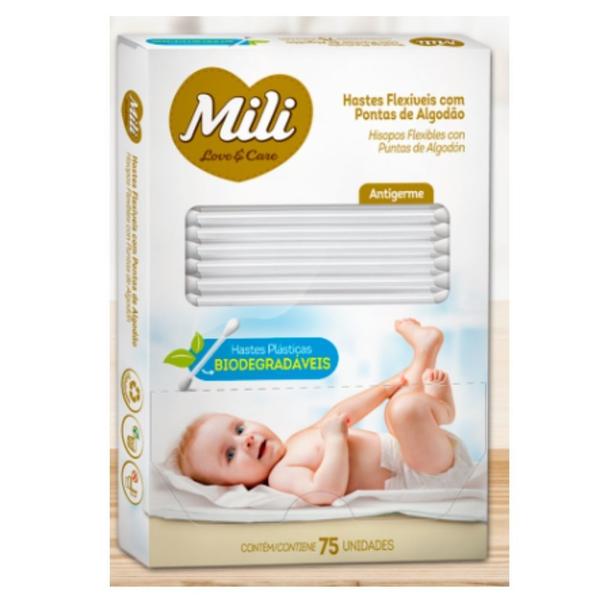 Cotonete Hastes Flexiveis 3 caixas c/75 Biodegradável MILI Imagem de Cotonete Hastes Flexiveis 3 caixas c/75 Biodegradável MILI