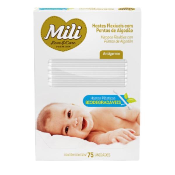 Cotonete Hastes Flexiveis 4 caixas c/ 75 Biodegradável MILI (Total: 300 hastes) Imagem de Cotonete Hastes Flexiveis 4 caixas c/ 75 Biodegradável MILI (Total: 300 hastes)