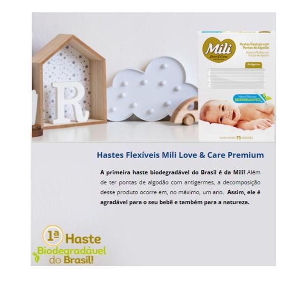 Cotonete Hastes Flexiveis 4 caixas c/ 75 Biodegradável MILI (Total: 300 hastes) Imagem de Cotonete Hastes Flexiveis 4 caixas c/ 75 Biodegradável MILI (Total: 300 hastes)