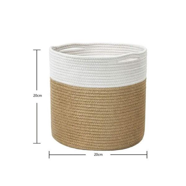 Imagem de Cotton Woven Rattan Storage Basket Planta Bolsa de lavanderia Cesta de Roupas de Cozinha Brinquedo Organizador Basket Casa Decoração Cestas de armazenamento