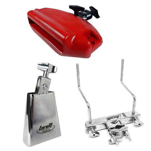 Cowbell 6'' To055 + Jam Block Grave + Mini Rack Kit Torelli - Torelli Musical Imagem de Cowbell 6'' To055 + Jam Block Grave + Mini Rack Kit Torelli