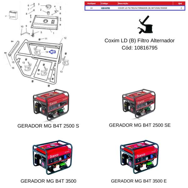 Imagem de Coxim Modelo: B P/ Gerador MG B4T 3500 - Branco Original