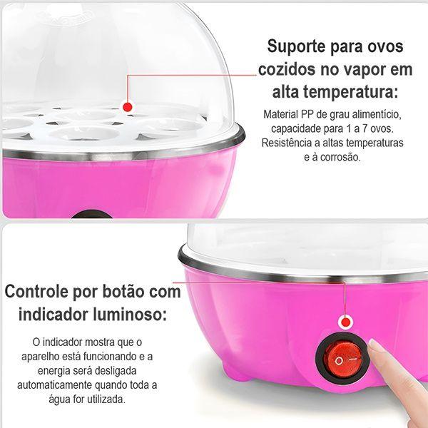 Imagem de Cozedor Elétrico Multifuncional Rosa para Ovos e Legumes 110v Cozimento a Vapor Rápido