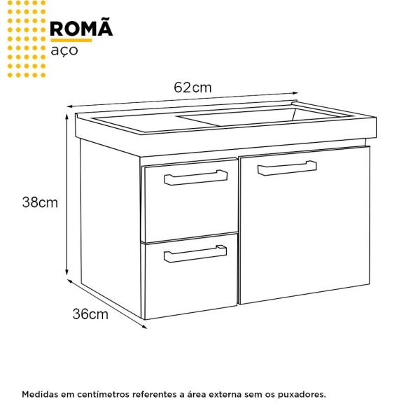 Imagem de Cozimax Gabinete Armário Com Cuba Para Banheiro Suspenso Compacto Com 2 Gavetas E 1 Porta Cor Preto