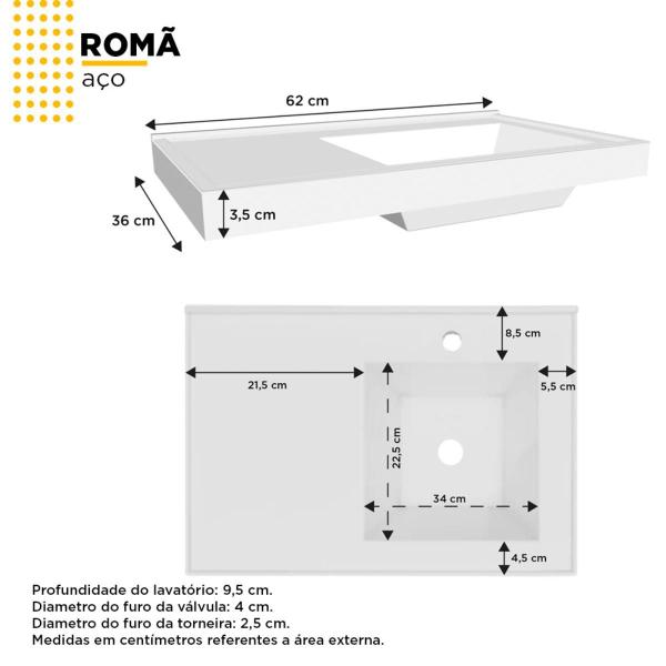 Imagem de Cozimax Gabinete Armário Com Cuba Para Banheiro Suspenso Compacto Com 2 Gavetas E 1 Porta Cor Preto