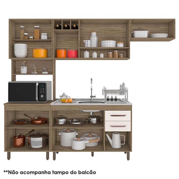 Imagem de Cozinha 4 Peças Ambiente Barcelona com Balcão de Pia Carvalho OAK Off White  Poliman