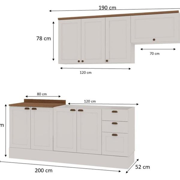 Imagem de Cozinha 4 Peças com Aéreo para Geladeira e Balcão com Tampo para Cooktop 100% Mdf Branco Fosco/Ébano