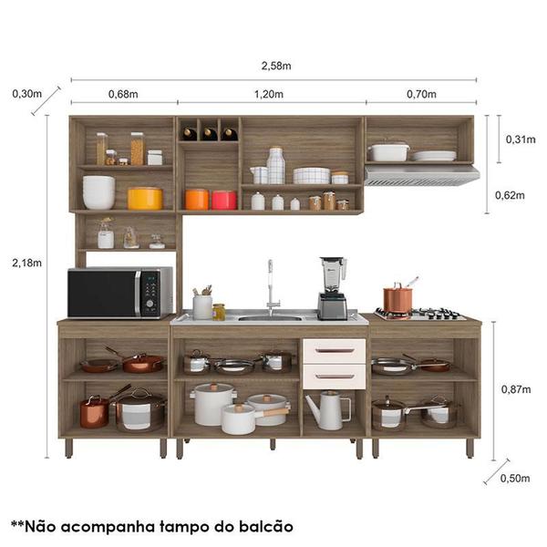 Imagem de Cozinha 5 Peças com Balcão de Pia Barcelona Carvalho OAK Off White  Poliman