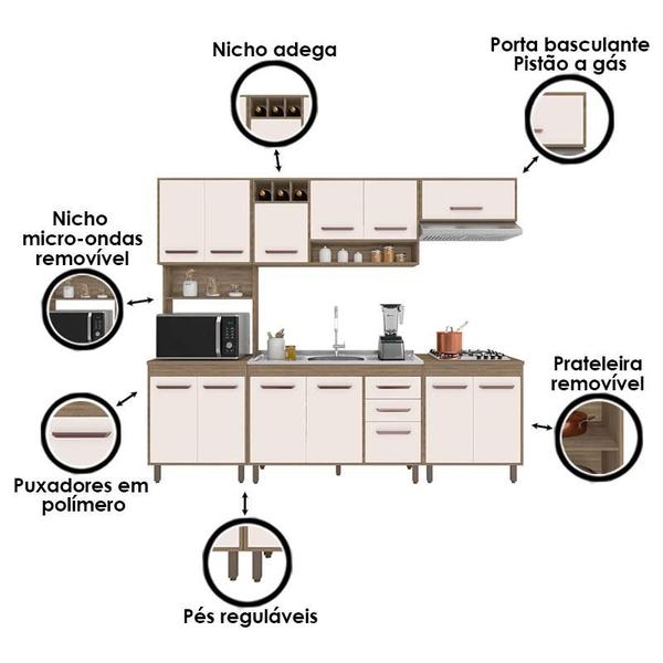 Imagem de Cozinha 5 Peças com Balcão de Pia Barcelona Carvalho OAK Off White  Poliman